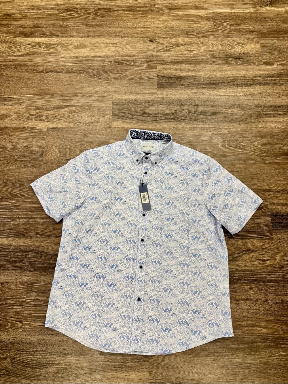 Henri James Men's XL Blue Abstract Print Hyper Stretch Button Down Shirt NWT